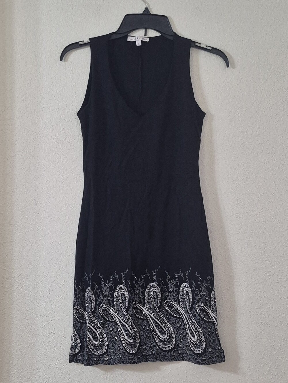 Moa Moa Black Sleeveless Midi Dress with White Paisley Hem